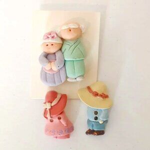 Handmade Clay Buttons Grandma Grandpa‎ Bonnet Cottage Core Vintage